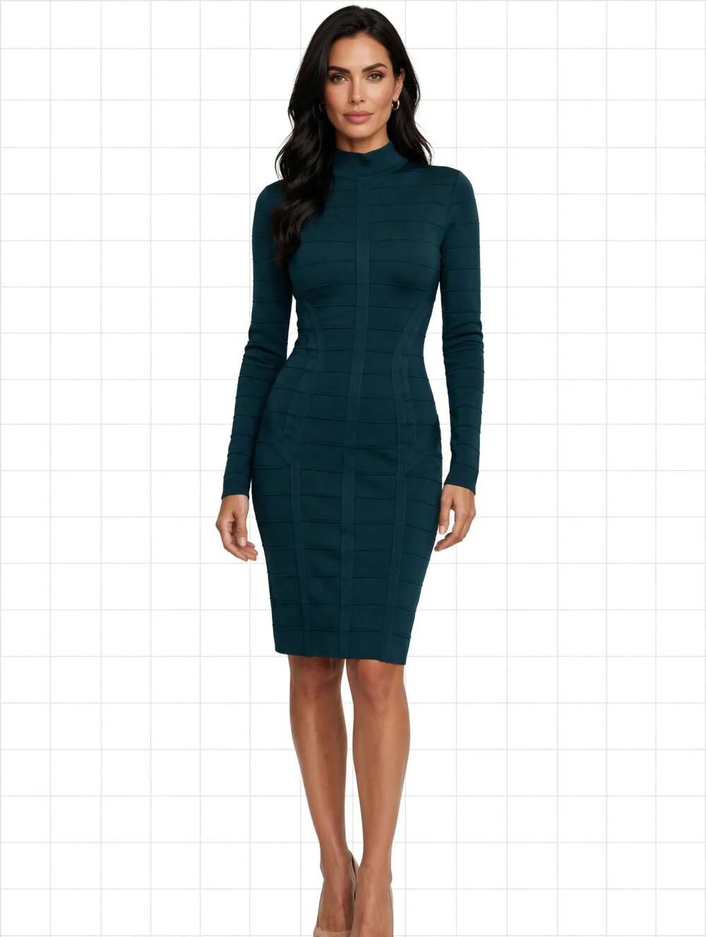 bebe Reflecting Pond Mock Neck Long Sleeve Bandage Dress
